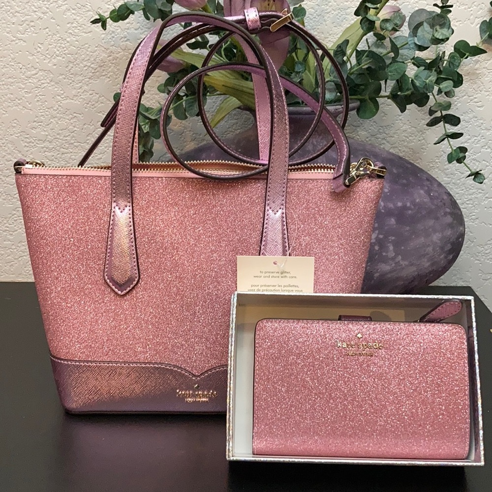 NWT KATE SPADE Lola Glitter Pink Satchel w/ Wallet